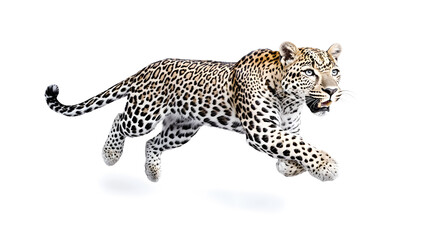 Obraz premium Leopard running at full speed black and white illustration isolated on white background