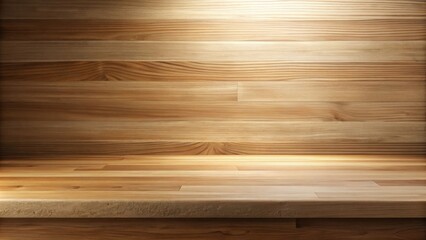 Fototapeta premium Warm-lit wooden backdrop with a rustic, horizontal surface ideal for product display or design presentation