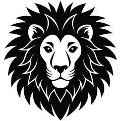 Lion Head Silhouette Vector Art - Black Lion Head Design Illustration