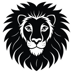 Lion Head Silhouette Vector Art - Black Lion Head Design Illustration