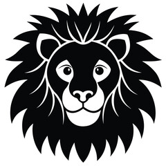 Lion Head Silhouette Vector Art - Black Lion Head Design Illustration