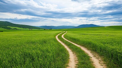 Fototapeta premium Winding path through lush green fields
