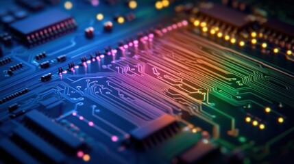 Obraz premium Vibrant Circuit Board: A Close-Up of Technological Marvel