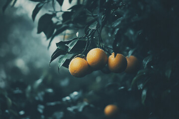 a bunch of oranges hanging from a tree