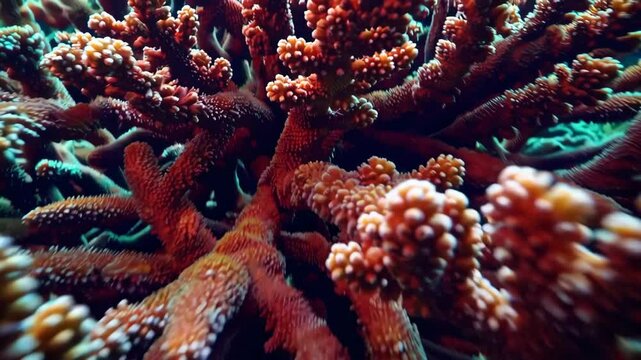 Colorful coral reef in vibrant underwater scene, marine life exploration concept