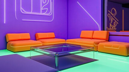 A futuristic concept featuring neon orange modular seating