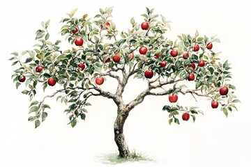Drawing of an apple tree on a white background