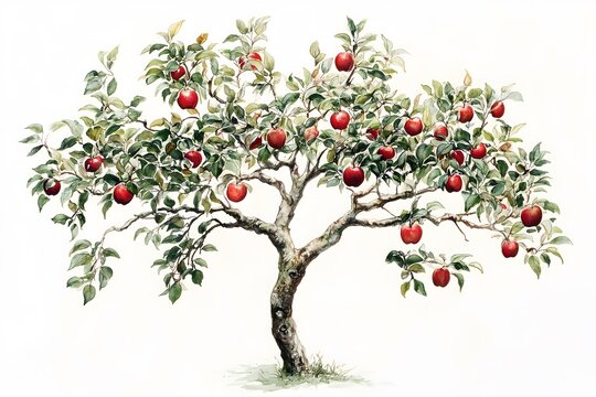 Drawing of an apple tree on a white background