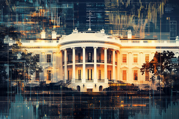 American Economic Power: U.S. Flag with Financial Data Background Symbolizing Economic Strength