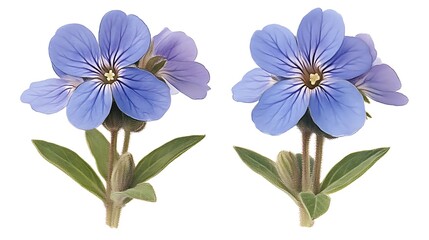 Two Delicate Light Blue Flowers Isolated on White