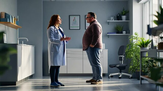 Doctor consulting overweight patient in modern office