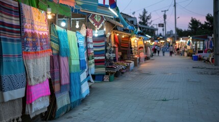 Colorful Textile Market Street Highlighting Local Handmade Crafts