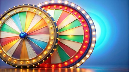 Obraz premium Two Illuminated Spinning Wheels of Fortune Ready for a Game