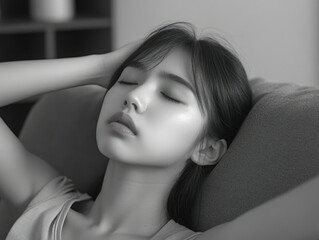 Naklejka premium Serene Slumber: A Young Woman's Restful Moment