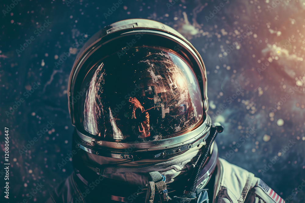 Poster image of person in a protective spacesuit made generative ai