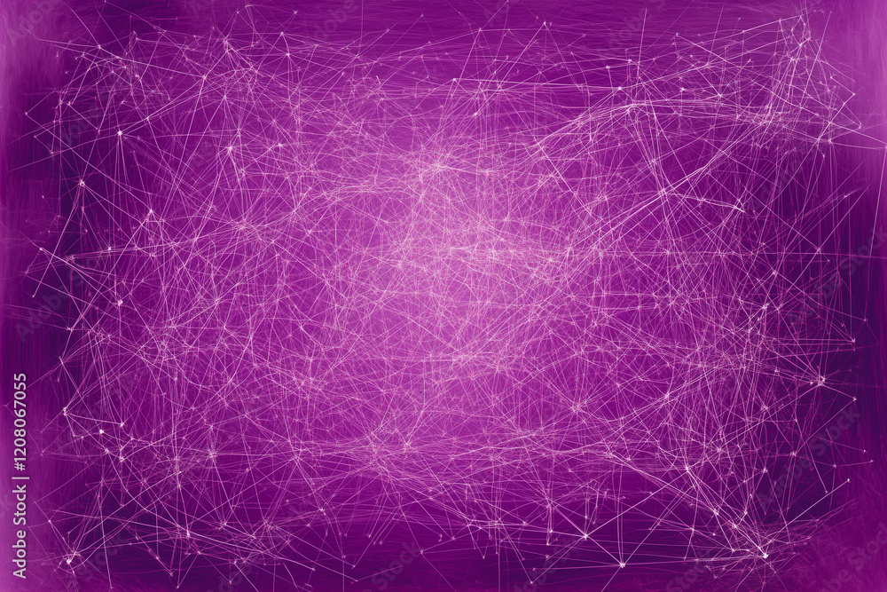 Poster purple background with a lot of white lines and dots. the background is purple and the lines and dot