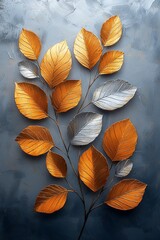Fototapeta premium Autumn leaves arrangement natural art display home decor modern aesthetic close-up nature inspiration