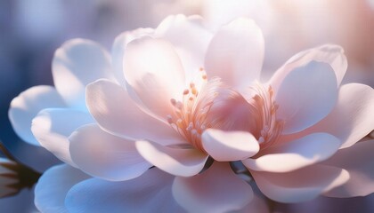Elegant pastel flower with delicate petals bathed in soft, dreamy lighting, creating a gentle and serene atmosphere.
