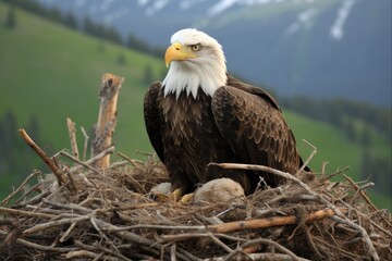 Bald Eagle Nest on Trail: Captivating Wildlife Image Portraying American National Bird with Their Young Ones in Their Habitat