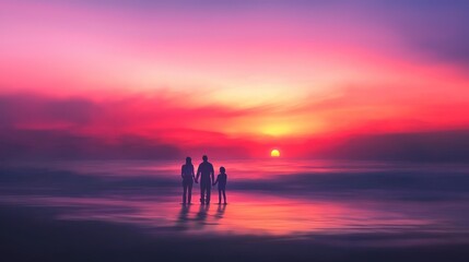Family Silhouette at Sunset Beach