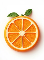 Close-up of a Vibrant Orange Slice with Lush Green Leaves in a Minimalistic Style