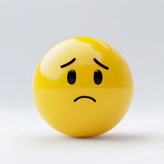 Fototapeta premium Worried 3d cartoon yellow emoji. Frustrated, distressed, disappointed, sad emoticon mood. Unhappy smiley isolated on white