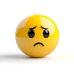 Fototapeta premium Worried 3d cartoon yellow emoji. Frustrated, distressed, disappointed, sad emoticon mood. Unhappy smiley isolated on white