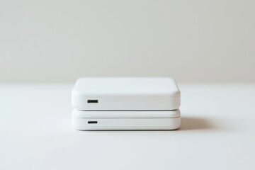 Fototapeta premium Showcasing innovative technology wireless charging station minimalist studio product photography modern environment overhead view