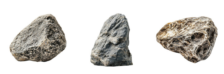 Set of ocean rock with natural textures isolated on a transparent background