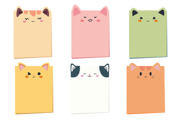 PNG Cute cat sticky notes illustration, transparent background set