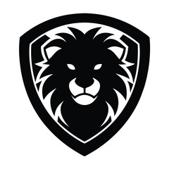 Lion Head Silhouette on Shield Vector Art - Black Lion Head Logo Design