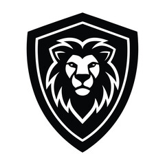 Obraz premium Lion Head Silhouette on Shield Vector Art - Black Lion Head Logo Design