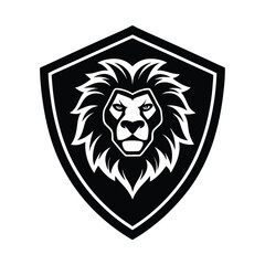 Lion Head Silhouette on Shield Vector Art - Black Lion Head Logo Design