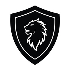 Lion Head Silhouette on Shield Vector Art - Black Lion Head Logo Design