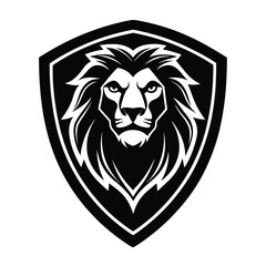 Lion Head Silhouette on Shield Vector Art - Black Lion Head Logo Design