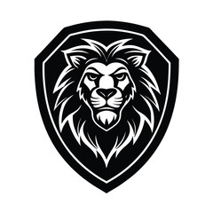 Lion Head Silhouette on Shield Vector Art - Black Lion Head Logo Design