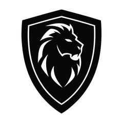 Lion Head Silhouette on Shield Vector Art - Black Lion Head Logo Design