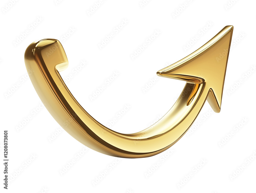 Poster Golden upward curved arrow isolated on a transparent background
