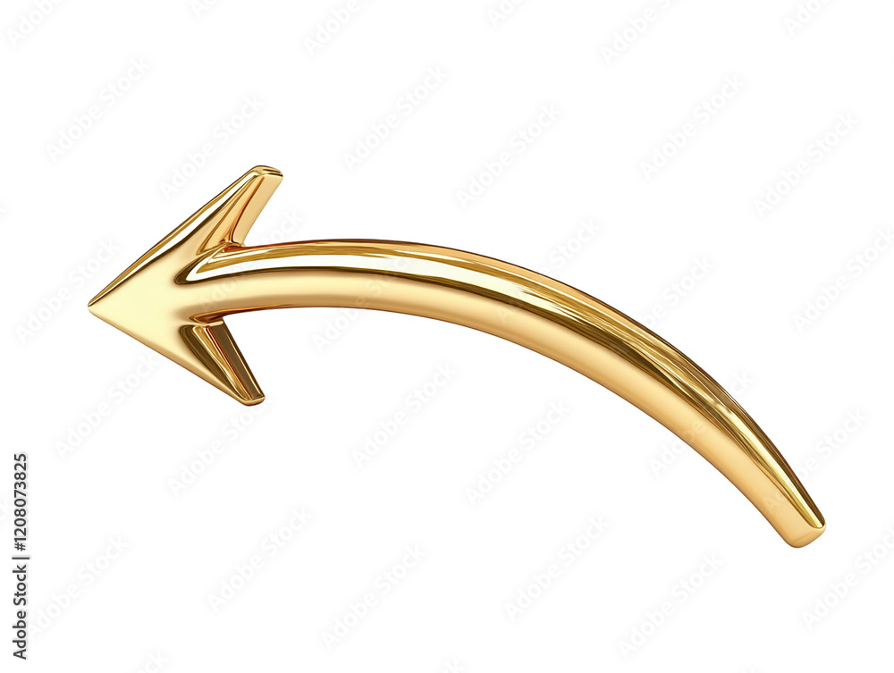 Poster Golden left curved arrow isolated on a transparent background