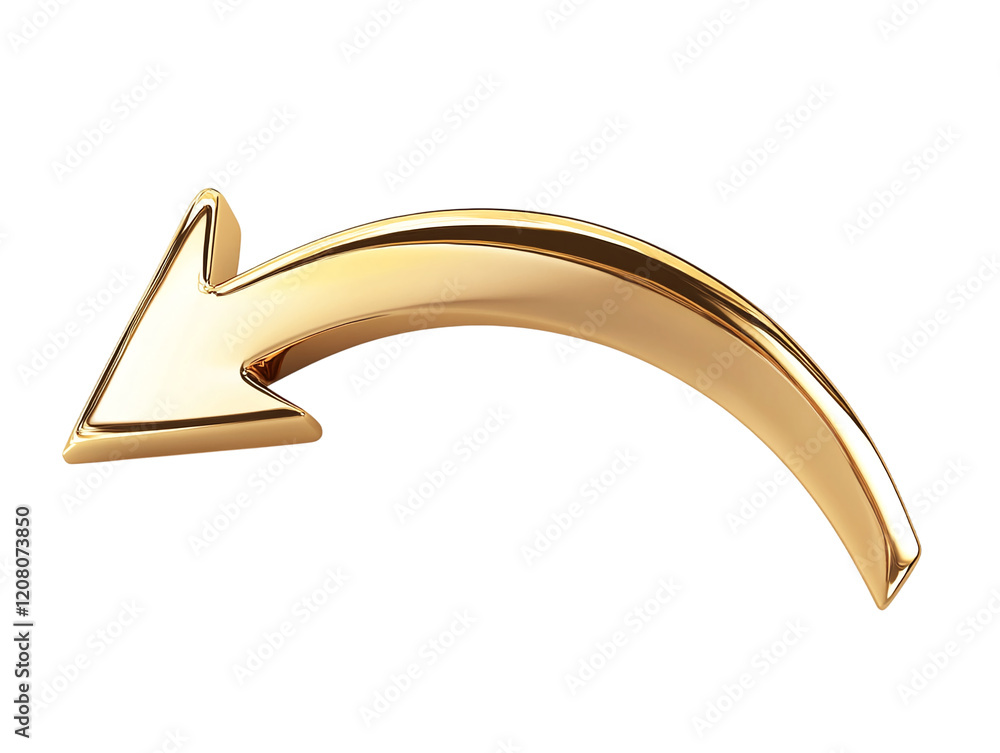 Poster Golden curved arrow pointing left isolated on a transparent background