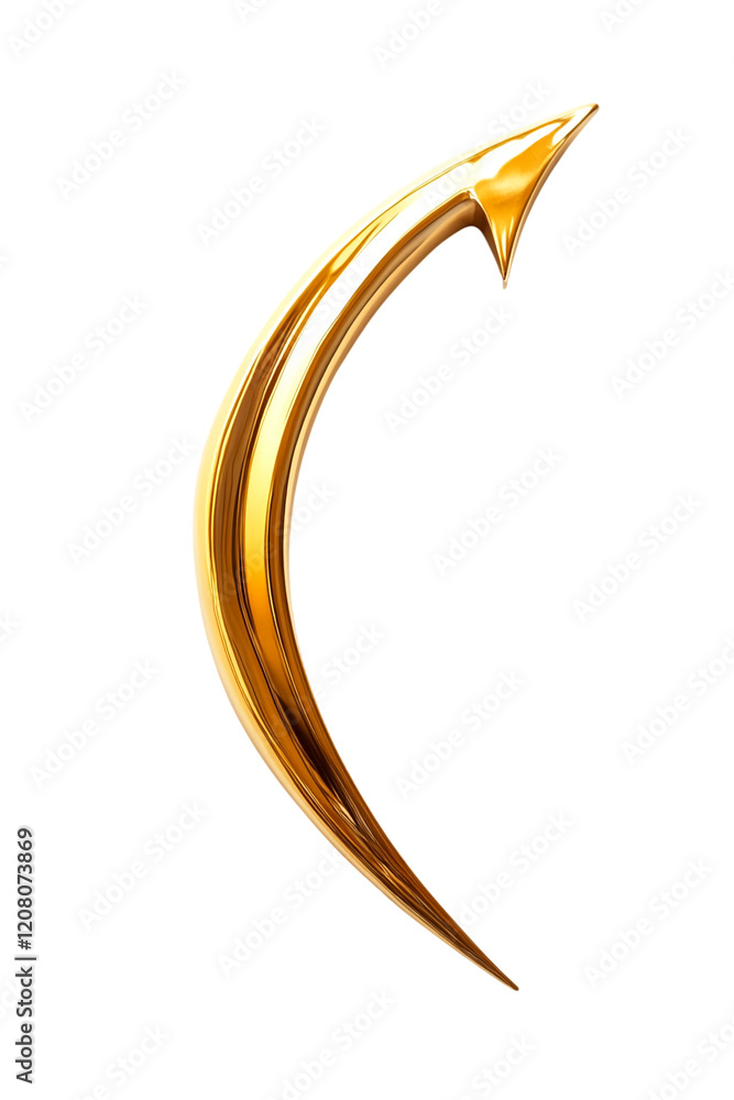 Poster golden 3d curved arrow isolated on a transparent background png image