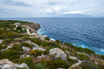 Beautiful view of the Blue Caves near the popular tourist spot on the island of Zakynthos