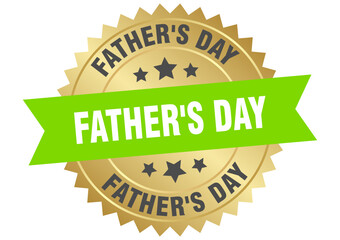 father's day. father's day round green and gold label isolated on transparent background