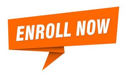 enroll now banner. enroll now speech bubble, label, sticker, sign template