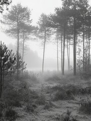 Misty Forest in Foggy Morning