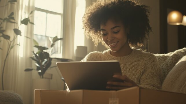 Engaged in Technology: A Young Woman Reading an E-Book on a Tablet