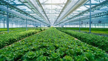 스마트팜 현대식 농업 온실 내부, 수경 재배 장치와 자동화된 물 분배 시스템