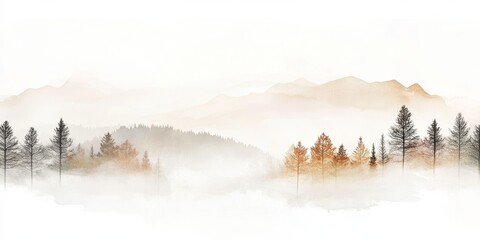 Minimalist Watercolor Landscape with Trees for Backgrounds and Presentations 3
