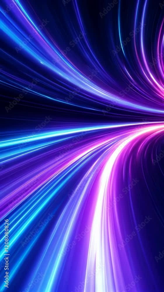 Poster dynamic neon light trails create vibrant and futuristic tunnel effect