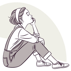 a girl is thinking vector 